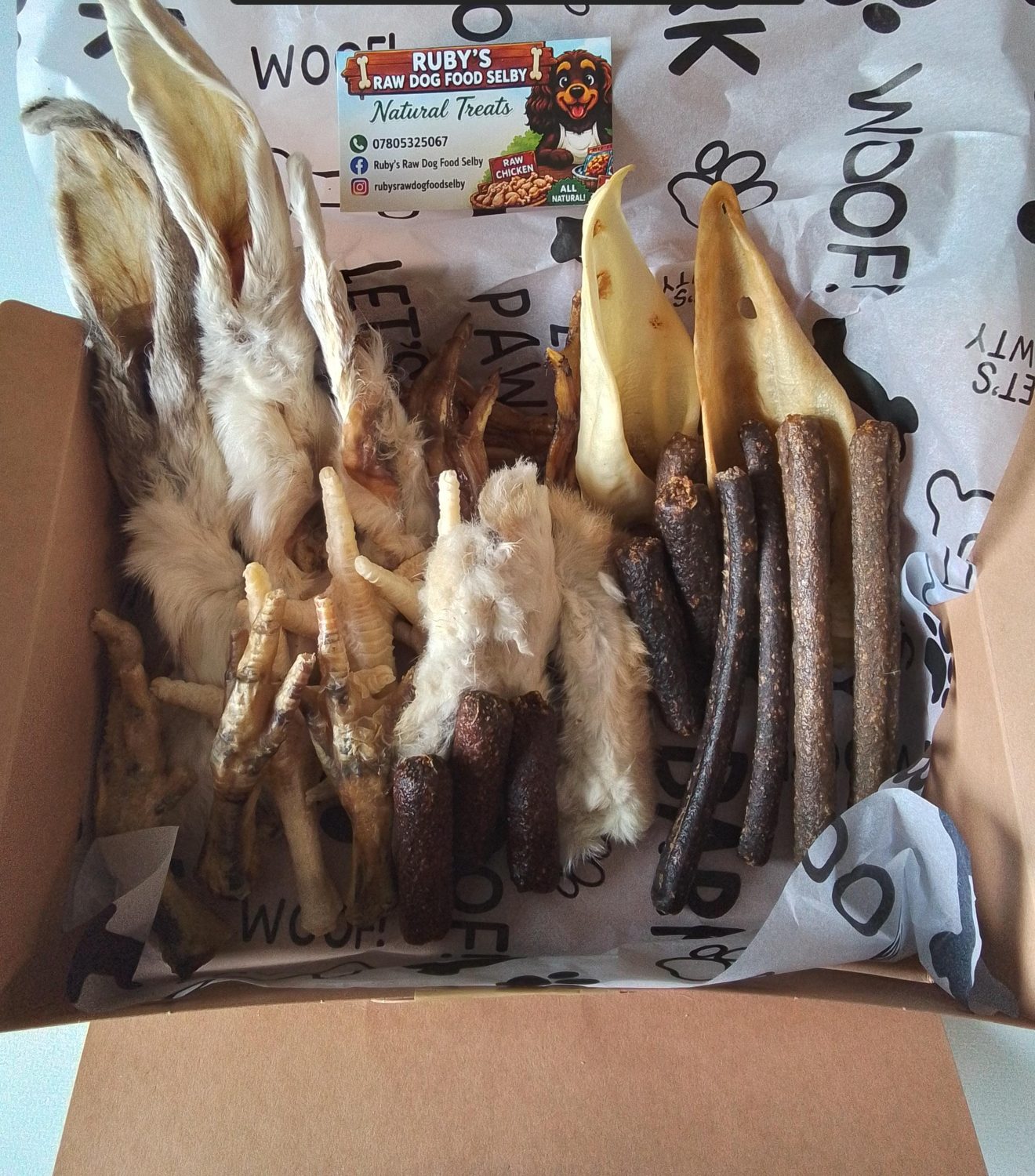 Mixed treat box packed with natural dog treats